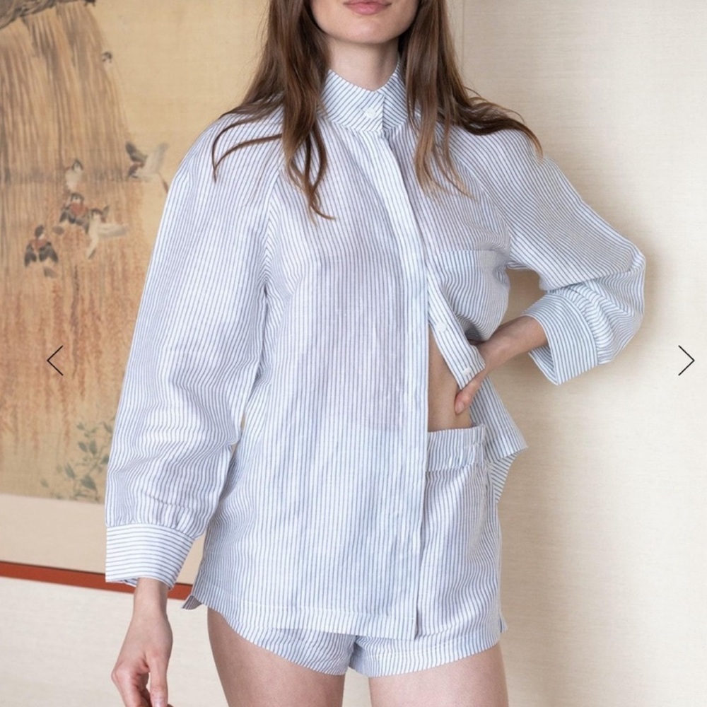 Lunya Resort Linen Silk Navy/White Striped Set